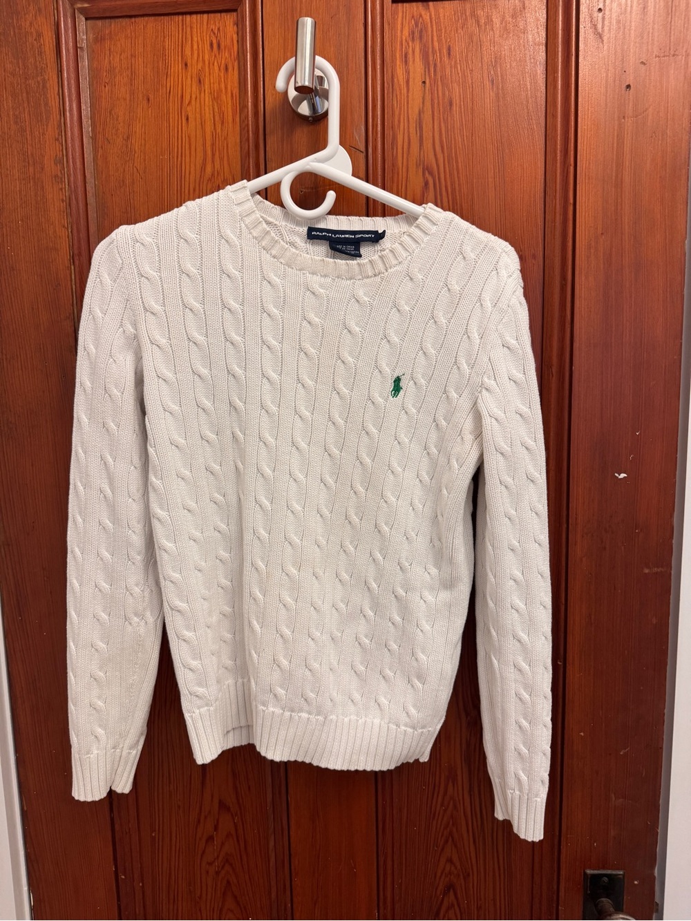 Ralph Lauren white Cable-Knit Crewneck Sweater with Green Pony